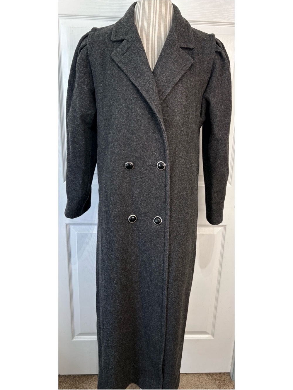 Vintage 80s Does 40s Forstmann Gray Wool Double Breasted Trench Coat Size 8